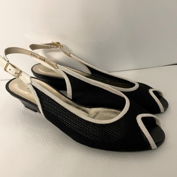 Ron White Black White All Day Heels Low Wedge Heel Sandals Size 37.5 bin 3D - Picture 1 of 7